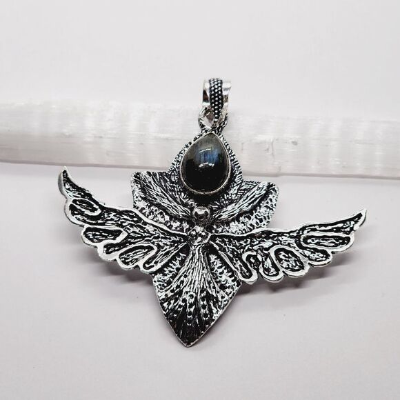 Labradorite Ethnic 925 Stamped Silver Handmade Fairy Fae Pendant Jewelry 2.56" - Picture 3 of 4